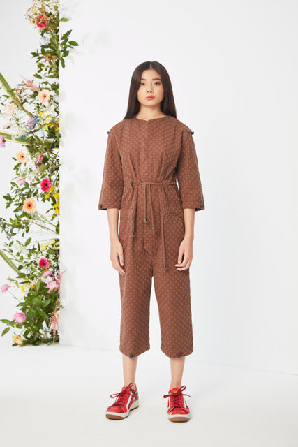 Embroidered Brown  Jumpsuit